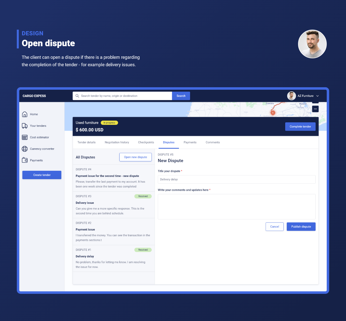 open dispute screen design