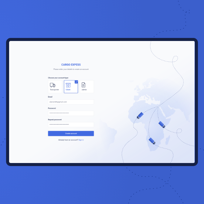 design of the log in screen